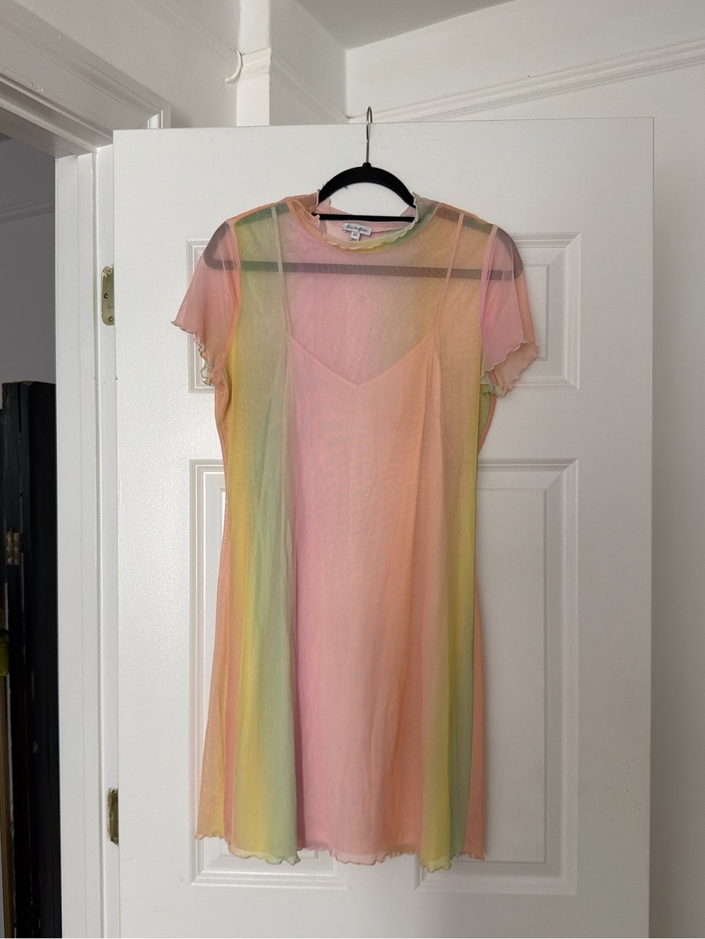 love, Fire Pastel Mesh Slip Dress - Pink, Yellow, Green